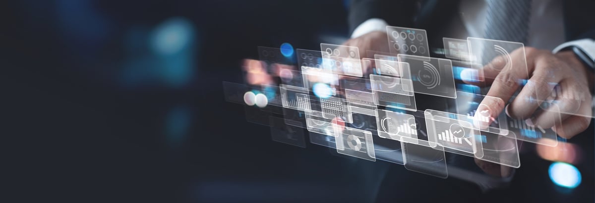 Data analysis, business intelligence, market research concept. Businessman using digital tablet with financial report, big data technology, analytics dashboard, finance and data science, business intelligence
