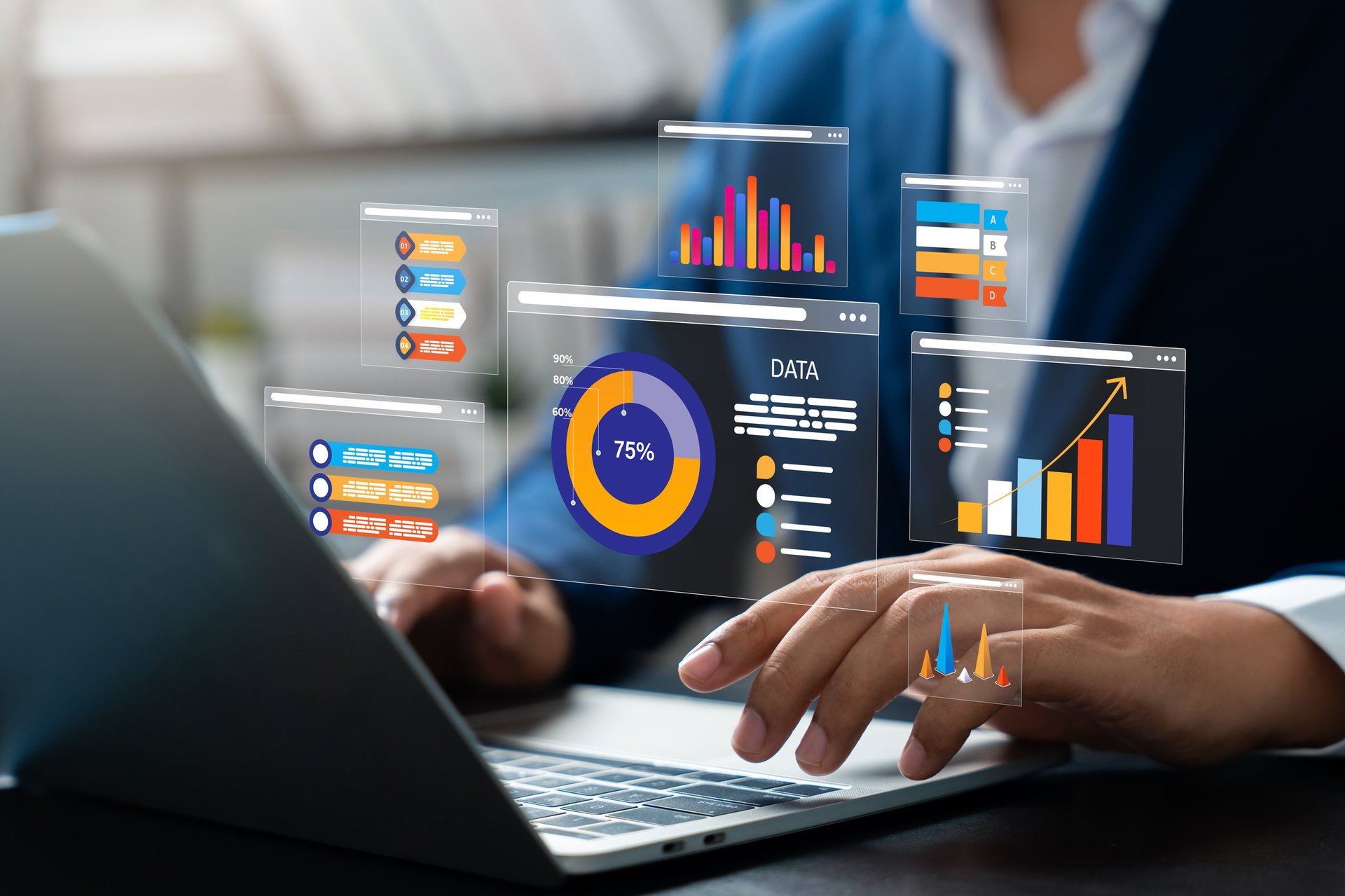 Analyst using a big data dashboard for performance evaluation and strategic decision making