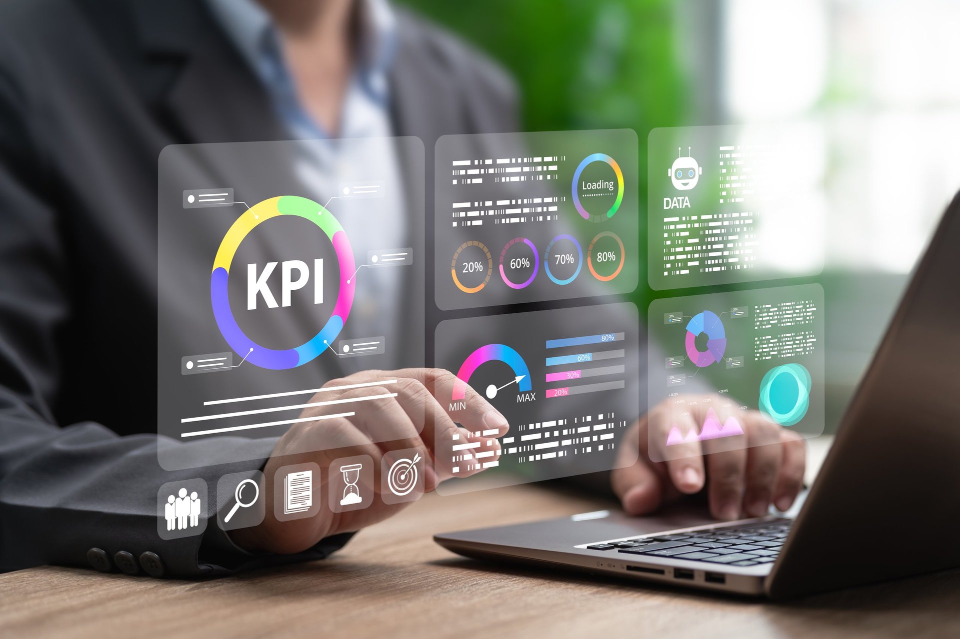 KPI Data Analysis and Business Performance Metrics Dashboard Concept