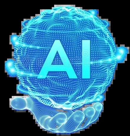 Glowing cyan AI letters surrounded by digital sphere with mesh pattern and network nodes on black background