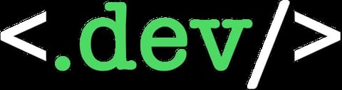 .dev logo with green text and angle brackets on black background