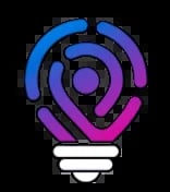 Colorful light bulb icon with blue and purple circular design on dark background
